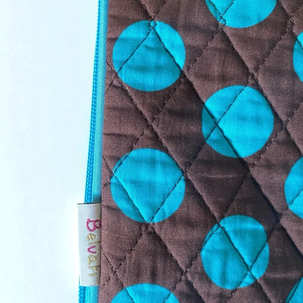 Belvah Blue and Brown Polka Dot Hanging Garment Bag w/ Bow